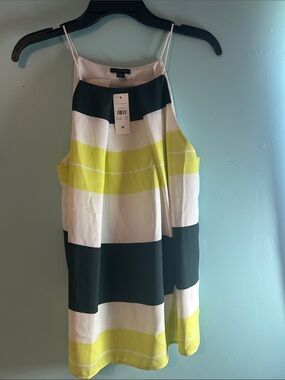 Ann Taylor Striped Halter Mini Dress in White, Lime & Dark Green